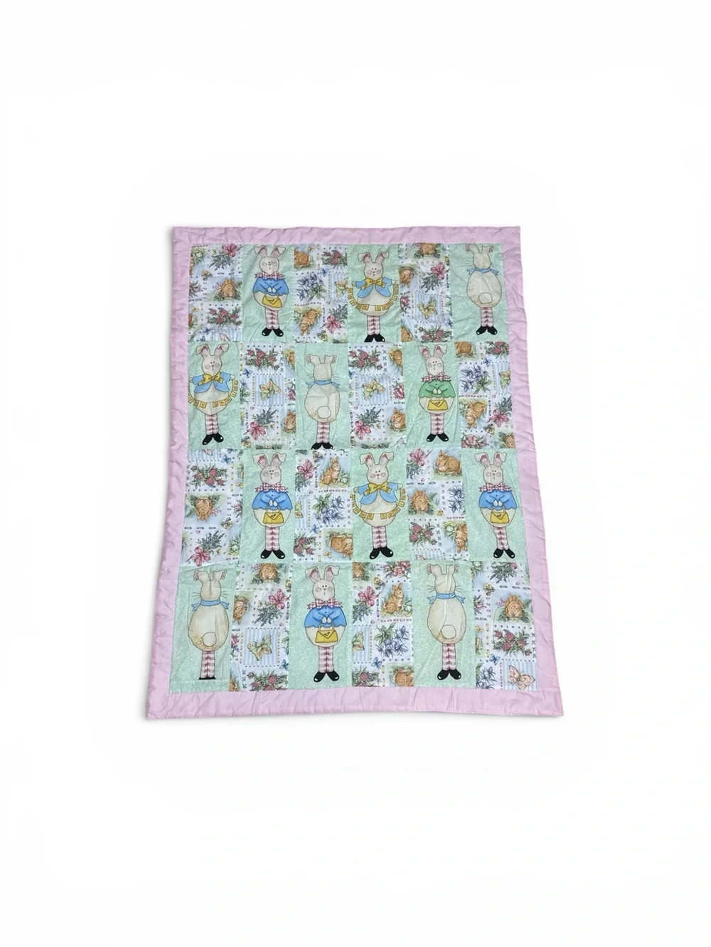 Vintage 1990s Beatrix Potter Peter Rabbit Spring Baby Blanket Quilt 42” x 31.5”